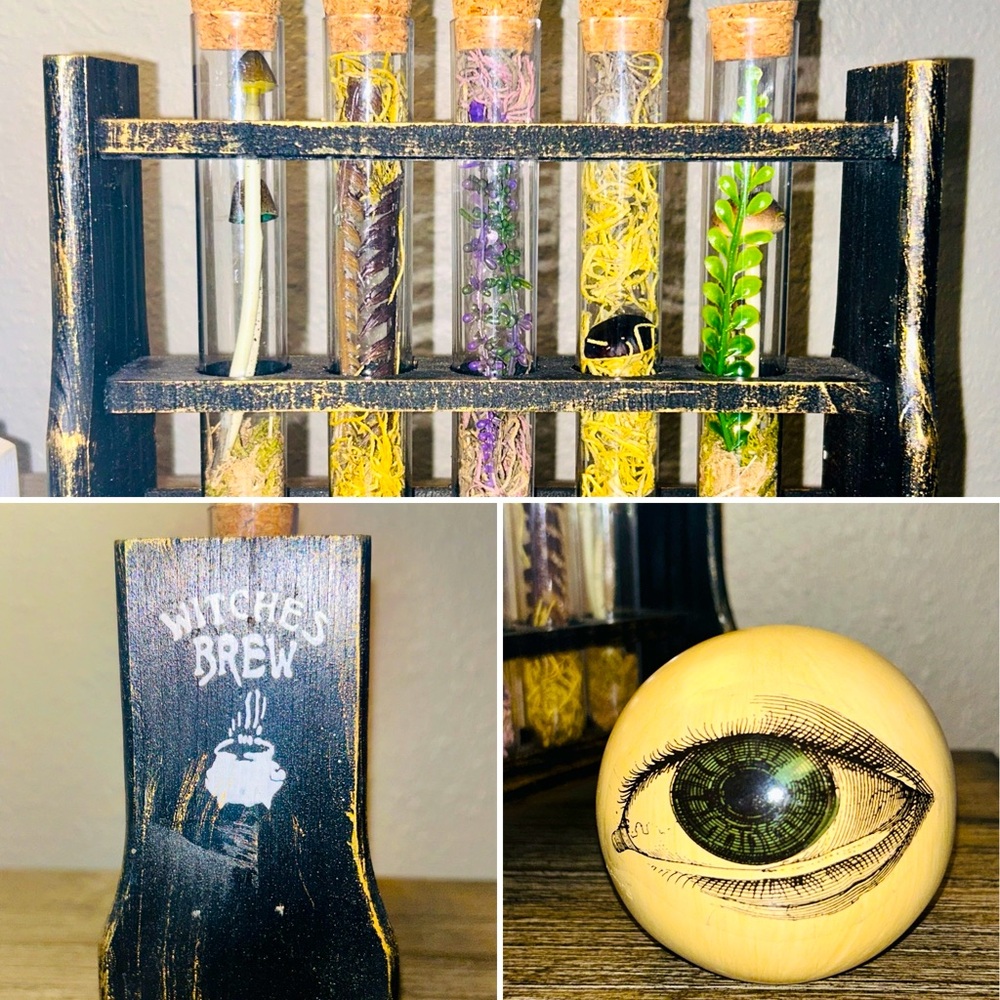 Witches Brew Halloween Potion Bottles with Stand and Witches Eye Decorations